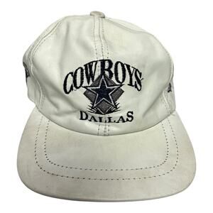 Vintage Dallas Cowboys White Leather NFL Branded Snapback Hat Cap Football